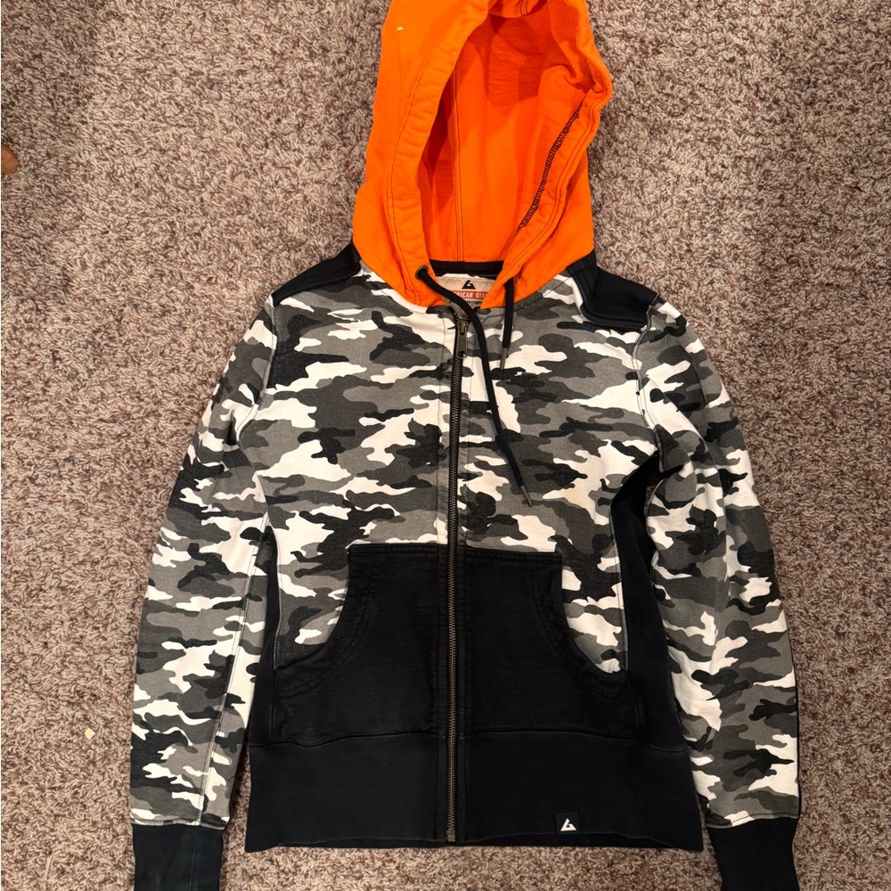 American Giant womens Camo Jacket with Orange Hood